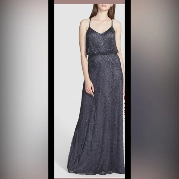 Adrianna Papell Women's Embellished Blouson Gown - Gunmetal - Size 4 Adrianna Papell Women's Embellished Blouson Gown - Gunmetal - Size 4